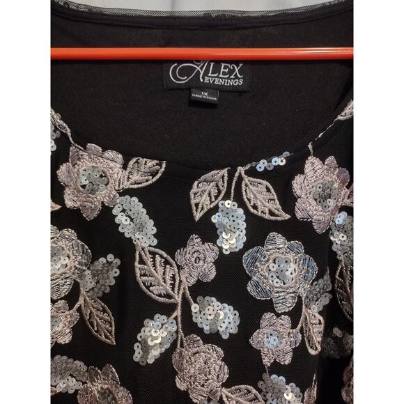 NWT Alex Evenings Womens Metallic Sequin Floral Top 1X Festive Christmas Elegant - Picture 2 of 10